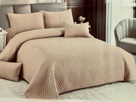 Cuverturi pat dublu - Cuvertura Premium Matlasata , 5 Piese, 100% BUMBAC Bej