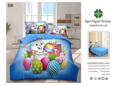 Lenjerie Paste , Finet 6 Piese Iepuras si Oua Pictate Super Elegant Pucioasa [1]