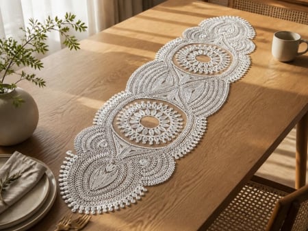 Fete de masa - Napron Alb -Traversa de Masa Eleganta, Teslaifer Decorativ 40x150 cm
