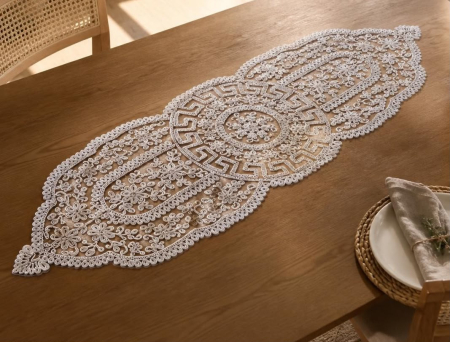Fete de masa - Napron Alb -Traversa de Masa Eleganta, Teslaifer Decorativ 40x150 cm