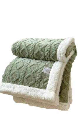 Paturi - Patura Cocolino Pufoasa cu Blanita , Model Tricotaj , Verde Fistic