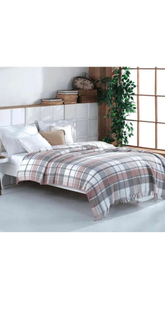 Cuverturi pat dublu - Patura Cozy cu textura dubla, din Lana si Bumbac , Roz