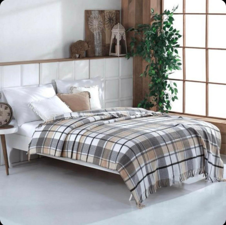 Cuverturi pat dublu - Patura Cozy cu textura dubla, din Lana si Bumbac , Gri