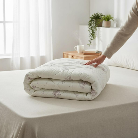 Pilote si perne - Pilota Lana Naturala, 200 x 210 cm, Umplutura 400g/mp, 100 % Lana, invelis din microfibra, nivel de caldura ridicat, Bej