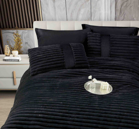 SET COMPLET- PILOTĂ CU BLĂNIȚĂ DE IEPURE + CEARȘAF CATIFEA CU ELASTIC + 4 FEȚE DE PERNĂ, Negru [1]