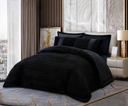 Pilote si perne - SET COMPLET- PILOTĂ CU BLĂNIȚĂ DE IEPURE + CEARȘAF CATIFEA CU ELASTIC + 4 FEȚE DE PERNĂ, Negru