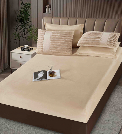 SET COMPLET- PILOTĂ CU BLĂNIȚĂ DE IEPURE + CEARȘAF CATIFEA CU ELASTIC + 4 FEȚE DE PERNĂ, Bej [3]