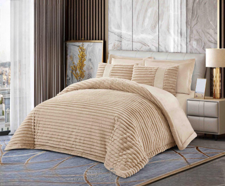 Pilote si perne - SET COMPLET- PILOTĂ CU BLĂNIȚĂ DE IEPURE + CEARȘAF CATIFEA CU ELASTIC + 4 FEȚE DE PERNĂ, Bej