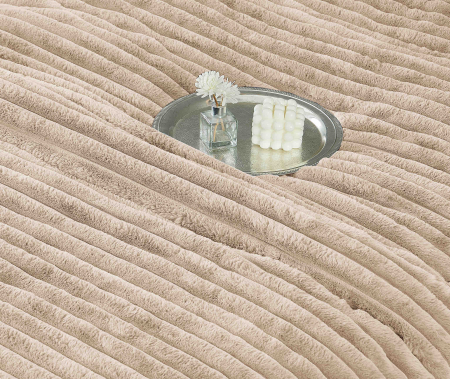 SET COMPLET- PILOTĂ CU BLĂNIȚĂ DE IEPURE + CEARȘAF CATIFEA CU ELASTIC + 4 FEȚE DE PERNĂ, Bej [2]