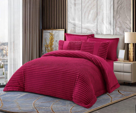 Pilota dubla - SET COMPLET- PILOTĂ CU BLĂNIȚĂ DE IEPURE + CEARȘAF CATIFEA CU ELASTIC + 4 FEȚE DE PERNĂ,FUCSIA