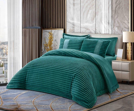 Pilote si perne - ET- PILOTĂ CU BLĂNIȚĂ DE IEPURE + CEARȘAF CATIFEA CU ELASTIC + 4 FEȚE DE PERNĂ, Verde Smarald