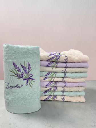 Prosoape pentru bucatarie - Set de 10 Prosoape de bucatarie din Bumbac grofat cu model Lavanda brodat