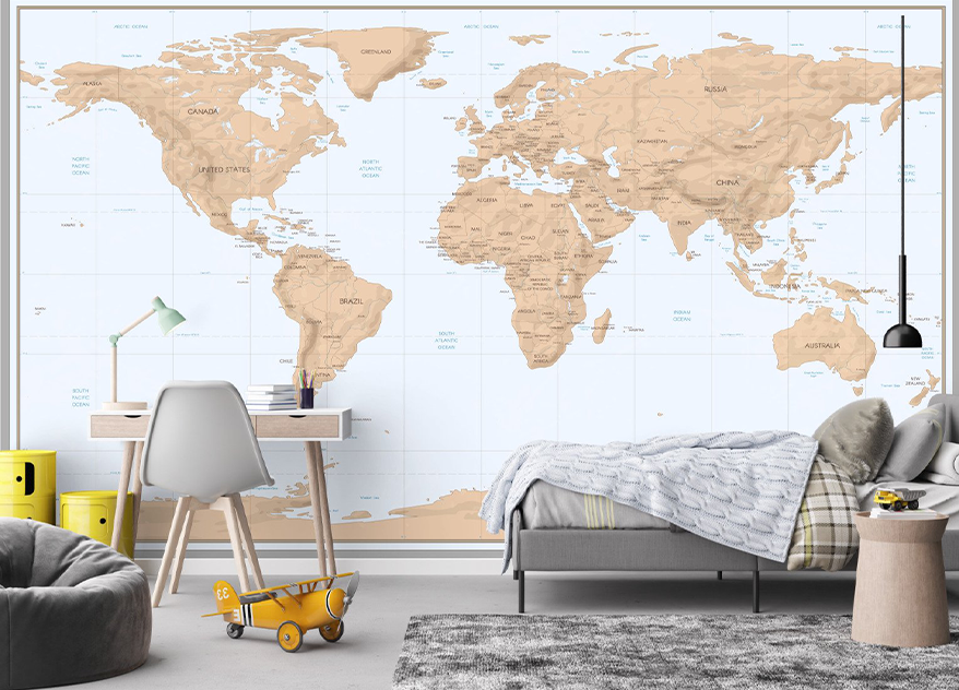 Fototapet fara imbinari Relief World Map