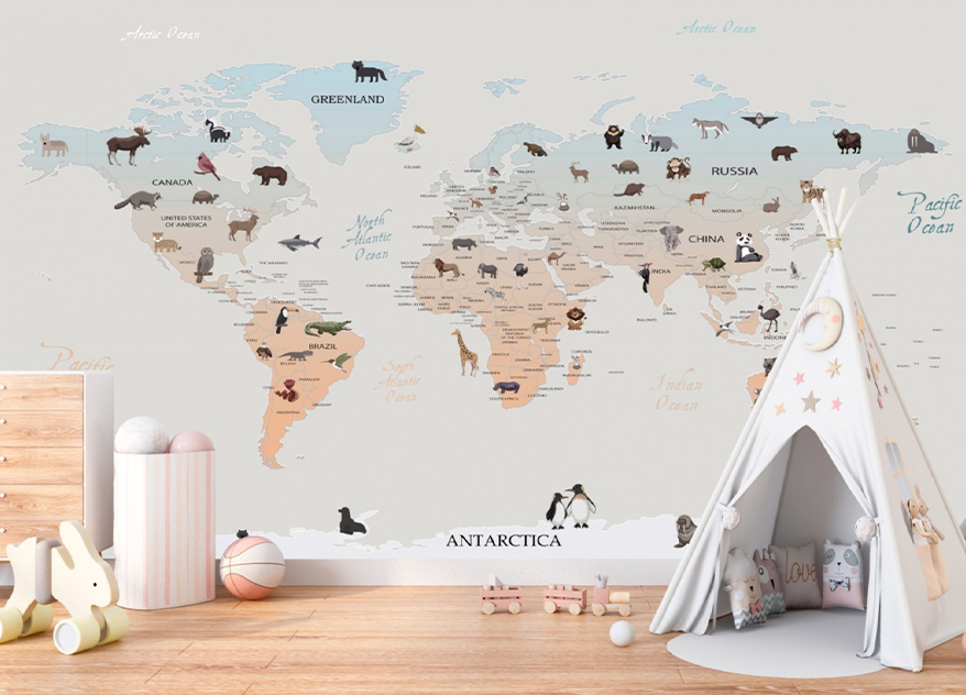 Fototapet fara imbinari Cartoon World Map