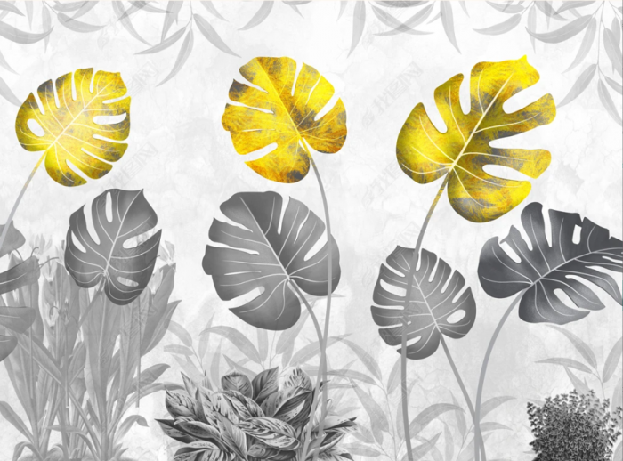 Fototapet fara imbinari Dream Tropical Leaves Gold [2]