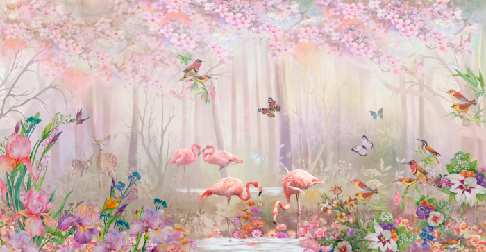 Fototapet fara imbinari Flamingo In A Fairy Forests [2]