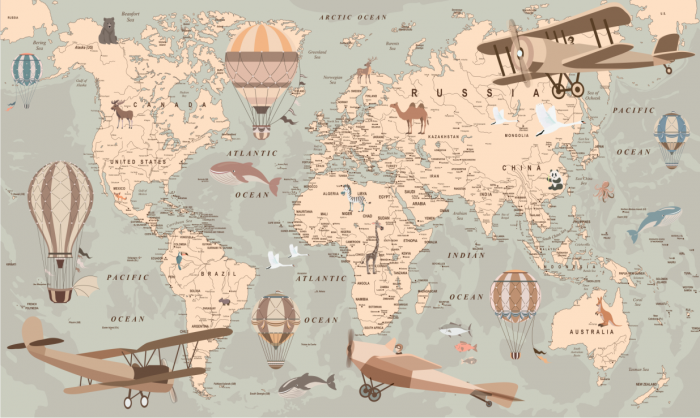 Fototapet fara imbinari World Fly Map - Camera Copilului [2]