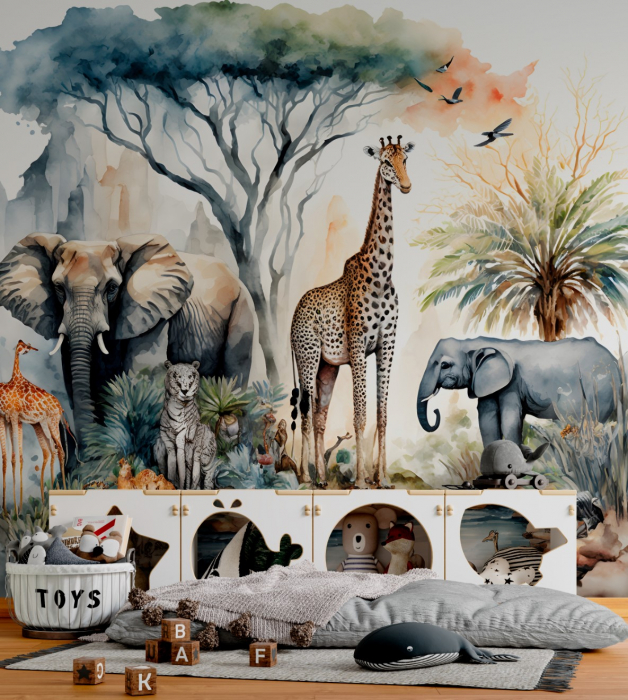 Fototapet fara imbinari Watercolor African Tropical Jungle [2]