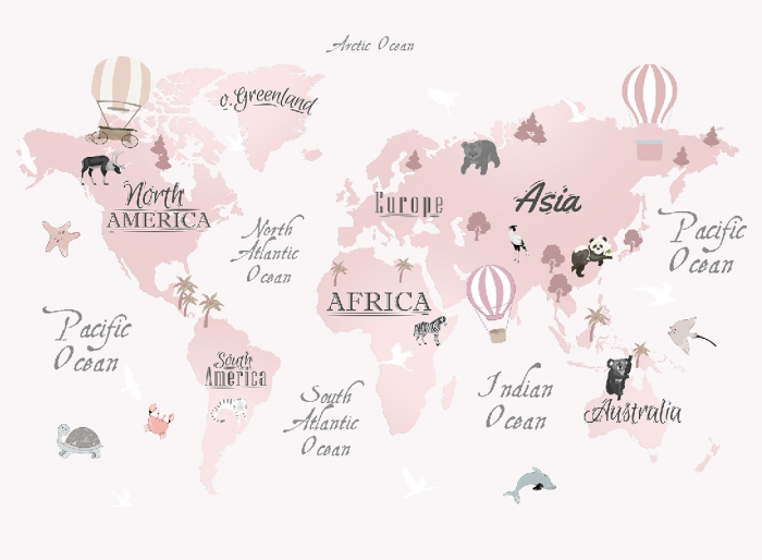 Fototapet fara imbinari Dream Pink World Map [3]