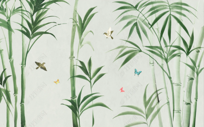 Fototapet fara imbinari Watercolor Graceful Bamboo [2]