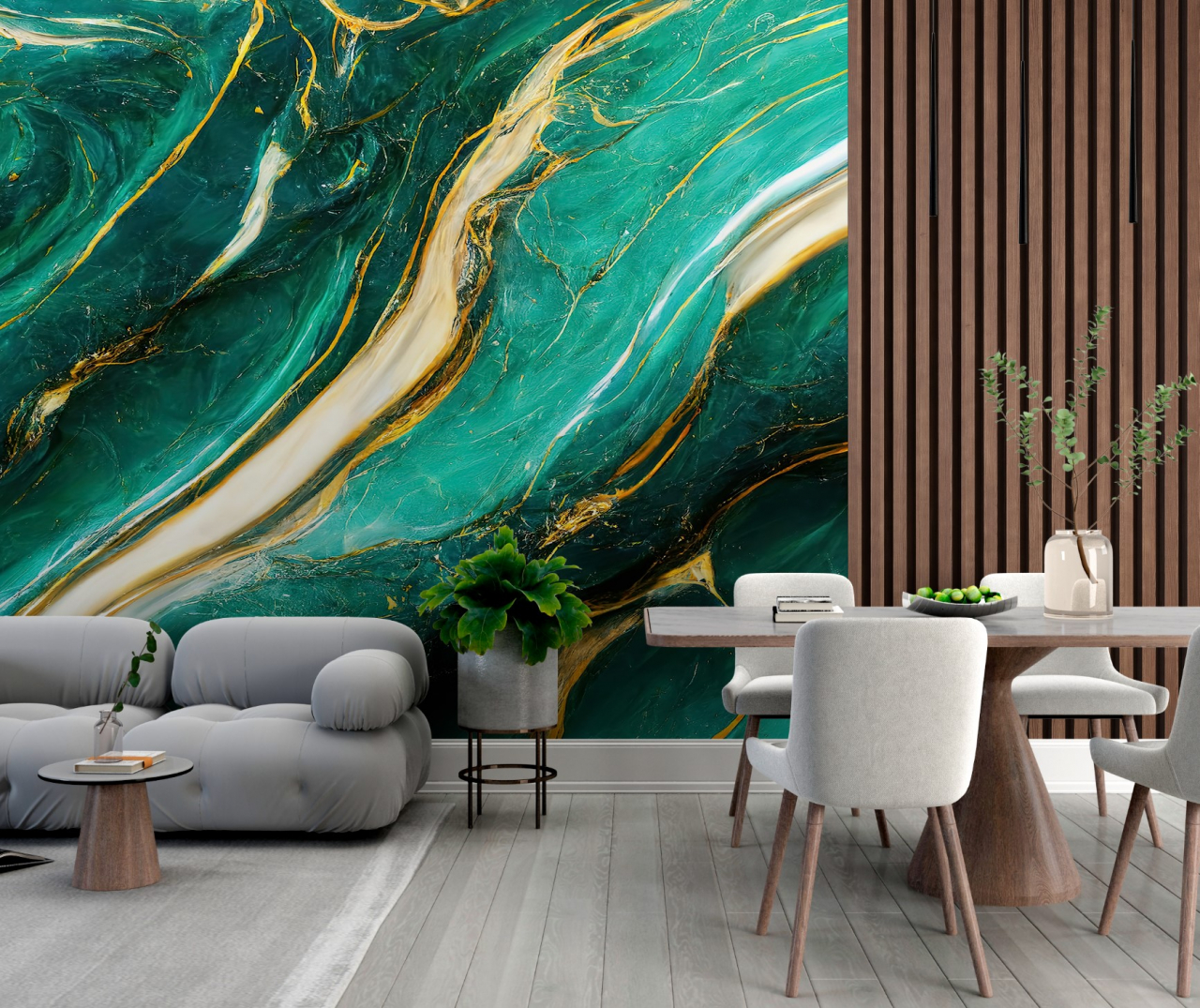 Fototapet fara imbinari Abstract Turquoise, Gold And White Marble cu Riflaj [2]