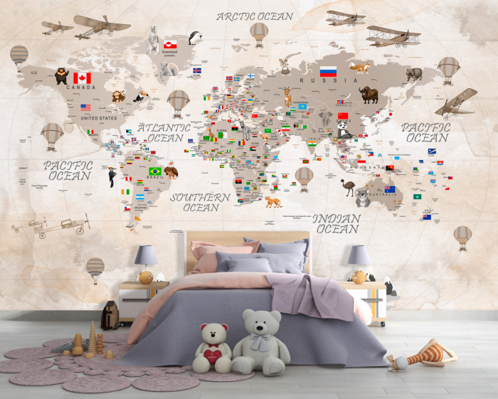 Fototapet fara imbinari World Map With Flags [2]