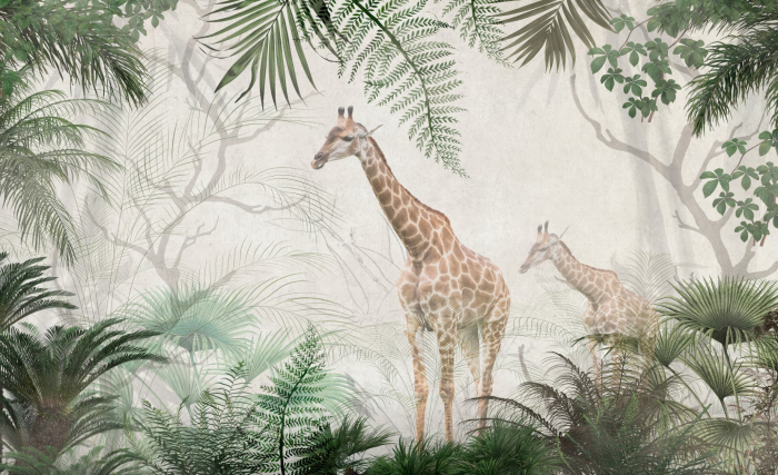 Fototapet fara imbinari Pair Of Giraffes In Tropical Forest [2]