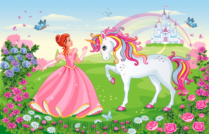 Fototapet fara imbinari Princess And Unicorn [2]