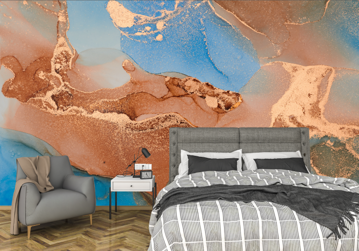 Fototapet fara imbinari Dream Blue Gold Marbling Pattern [2]