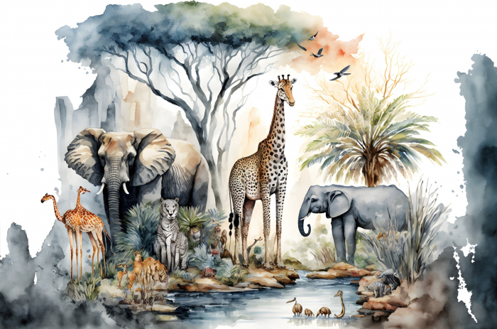 Fototapet fara imbinari Watercolor African Tropical Jungle [3]
