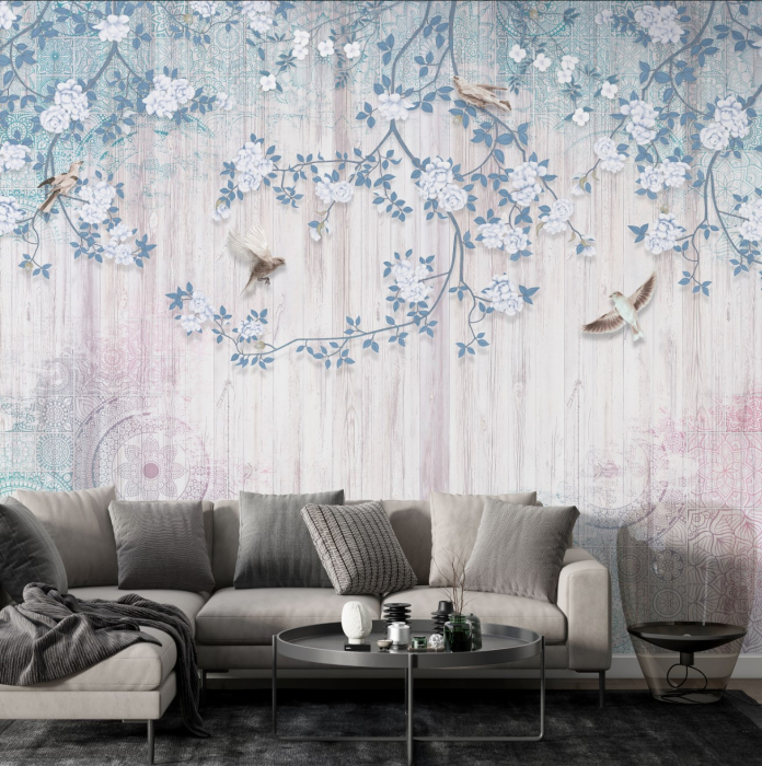 Fototapet fara imbinari Blooming Branches Stand Gracefully Against A Luminous Backdrop [2]
