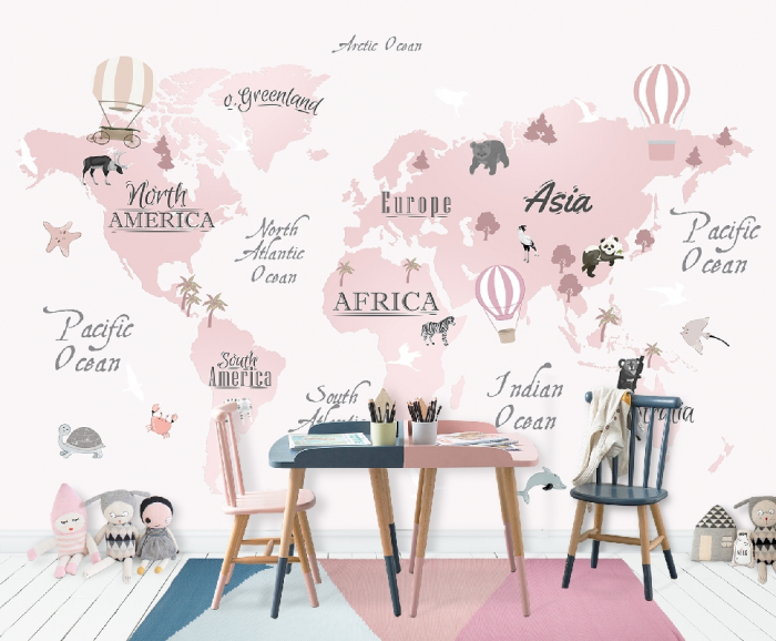 Fototapet fara imbinari Dream Pink World Map [2]