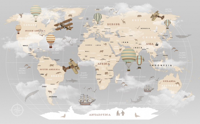 Fototapet fara imbinari Gray World Map [3]