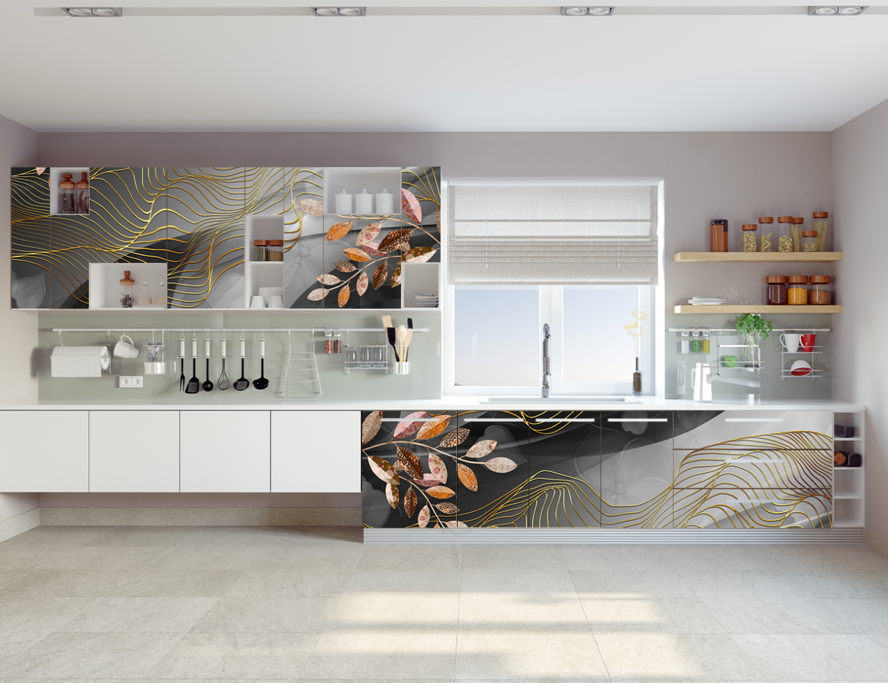 Autocolant Mobila - Abstract Negru cu Flori [2]