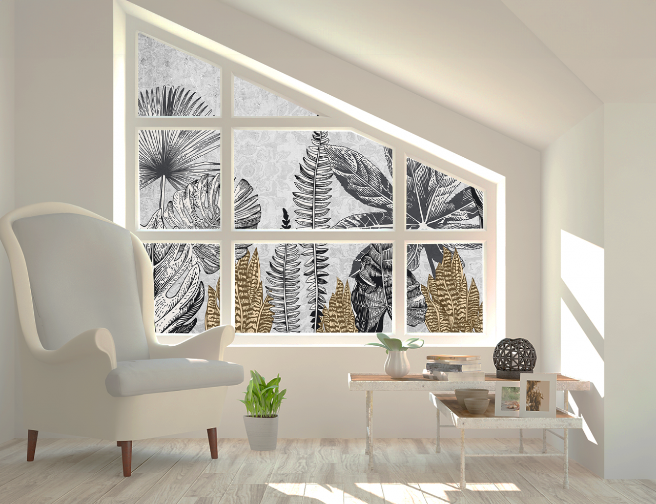 Folie Autocolanta Geam - Black and White Tropical [5]