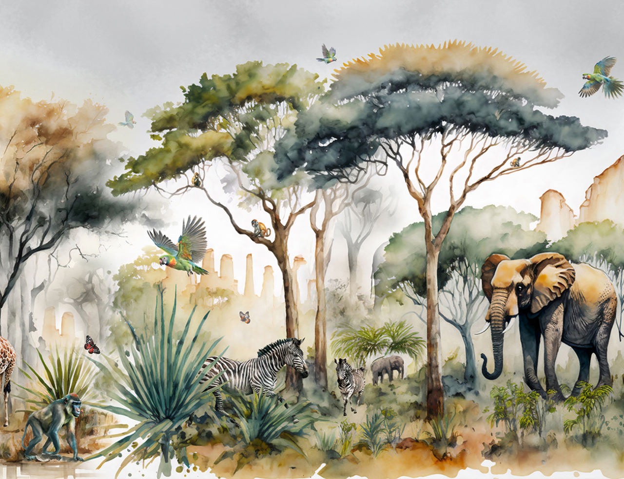 Folie Autocolanta Geam - Watercolor Jungle [4]