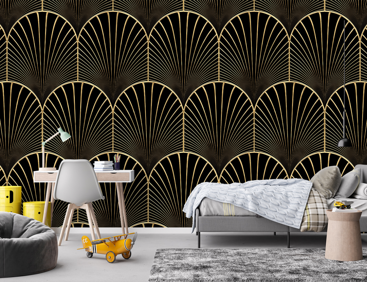 Fototapet fara imbinari Eleganță Art Deco în Auriu și Negru [3]