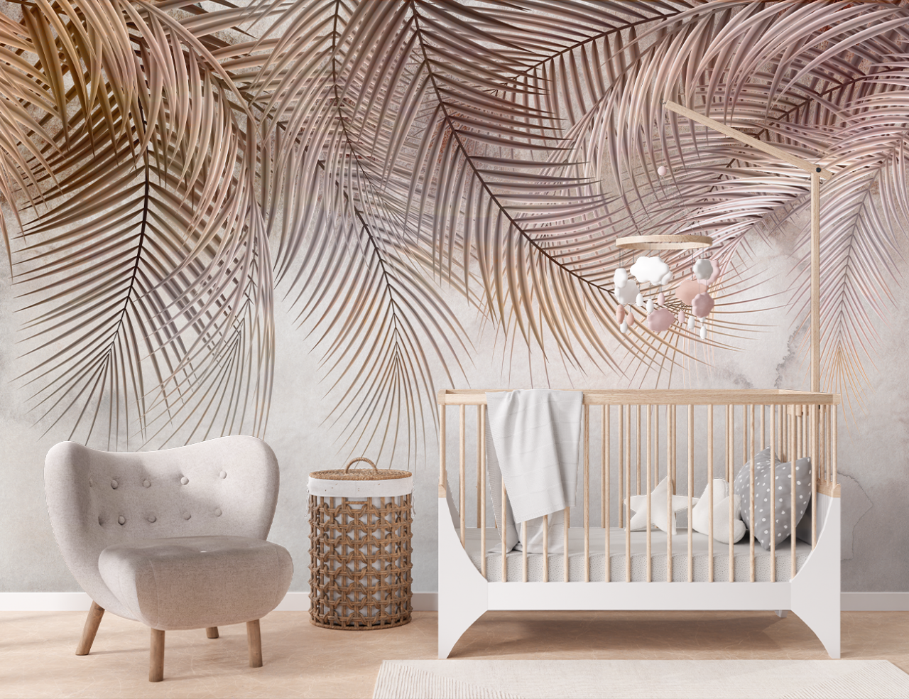 Fototapet Fara Imbinari Frunze Tropicale Bej - Modern pentru Dormitor/Living [2]