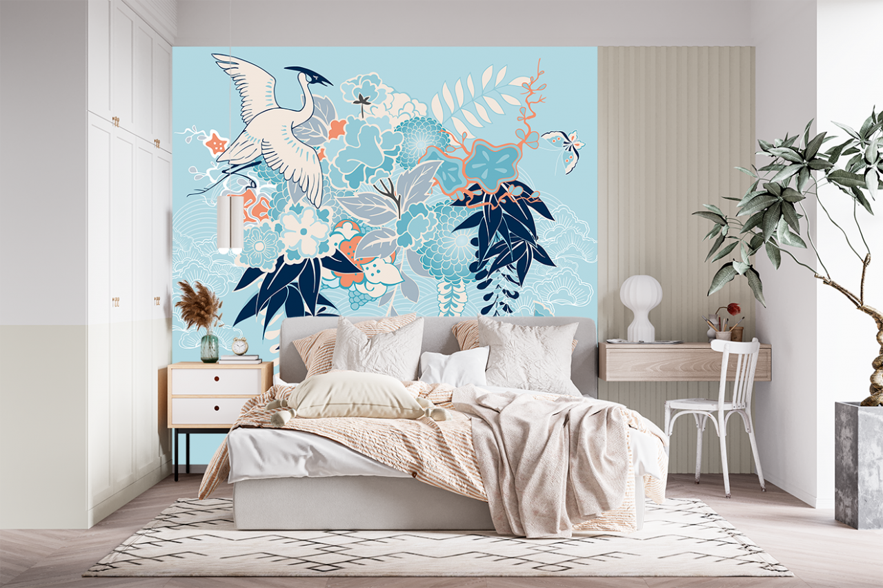 Fototapet fara imbinari Oriental Pattern Pasare Frunze [3]