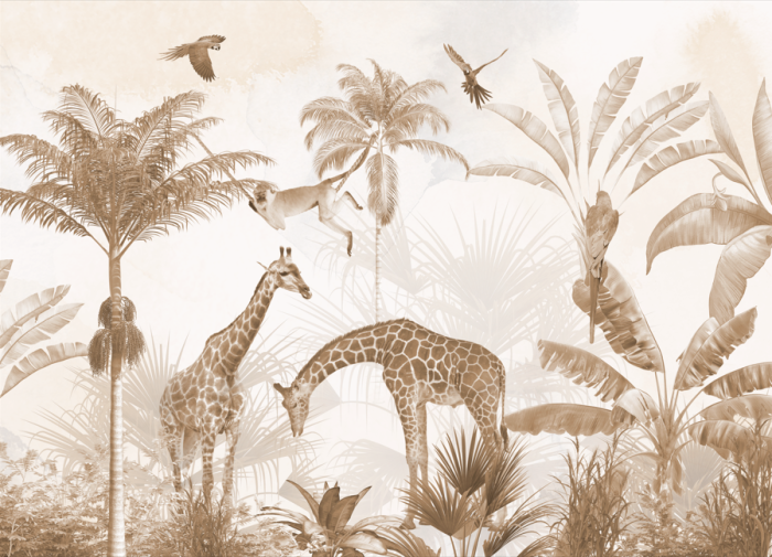 Fototapet Safari Sepia cu Girafe, Fără Îmbinări | Dreamwall.ro [3]