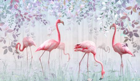 Fototapet Flamingo Și Flori [2]