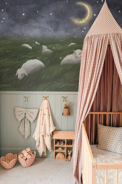 Fototapet Pentru Copii - Dreamy Sheep Meadow at Night [3]