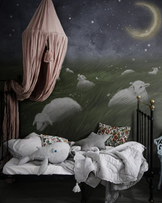 Fototapet Pentru Copii - Dreamy Sheep Meadow at Night [2]