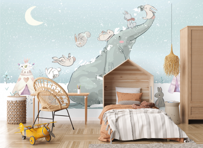 Fototapet Winter dream Elefant cu iepurasi [4]