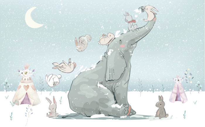 Fototapet Winter dream Elefant cu iepurasi [5]