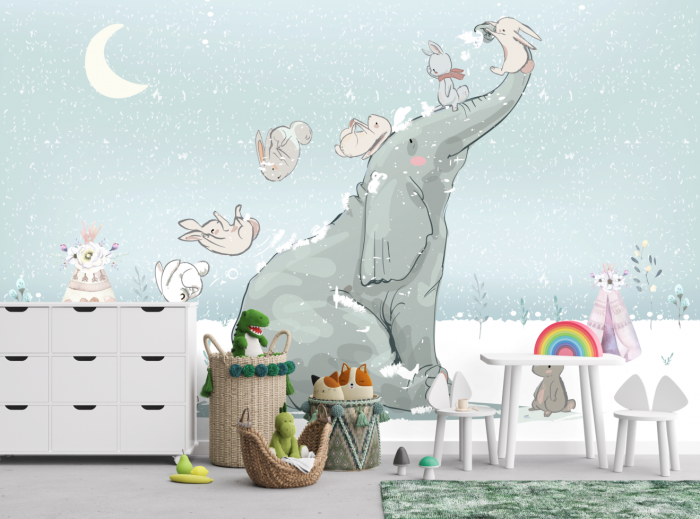 Fototapet Winter dream Elefant cu iepurasi [3]