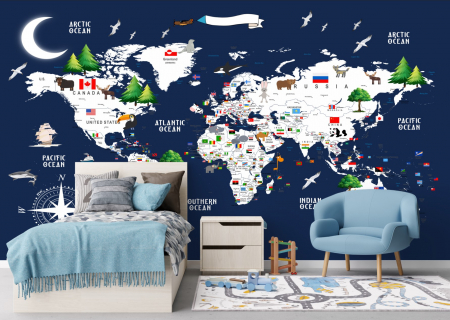 Pentru copii - Fototapet fara imbinari Nocturne Map