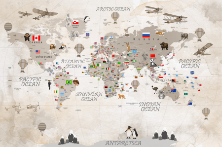 Fototapet fara imbinari World Map With Flags [2]
