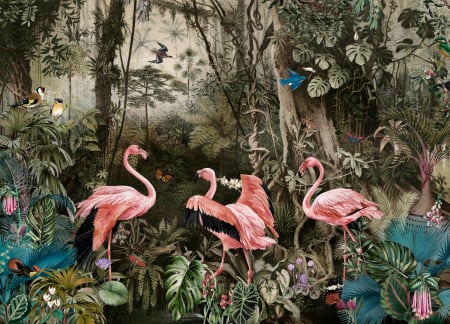 Fototapet fara imbinari Jungle Flamingos [1]