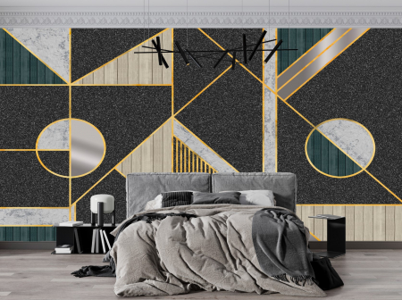 Abstract - Fototapet fara imbinari Geometry In Black And Gold Tones